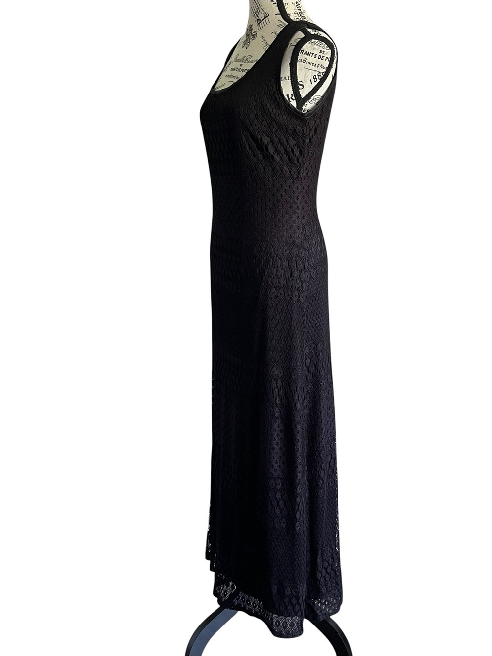 🇨🇦 Vintage Sophisticate Black Crochet Knit Maxi Dress Goth Witchy Boho size 8 - Picture 3 of 6